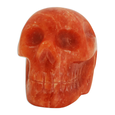 Calcite figurine, 'Tangerine Skull' - Brazilian Petite Orange Calcite Skull Sculpture