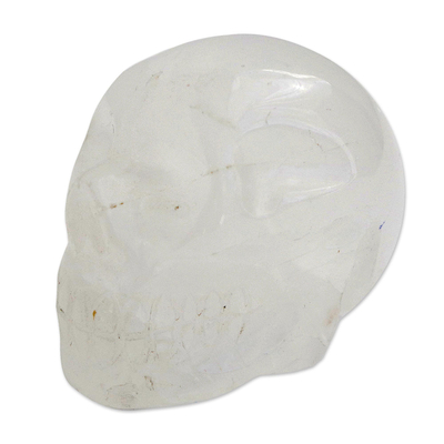 Quartz figurine, 'White Skull' - Brazilian White Quartz Gemstone Skull Sculpture