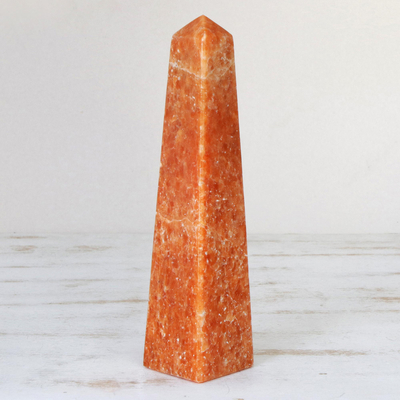 Escultura de calcita - Obelisco de calcita naranja elaborado artesanalmente