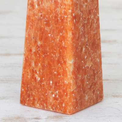 Calcite sculpture, 'Obelisk of Energy' - Artisan Crafted Orange Calcite Obelisk