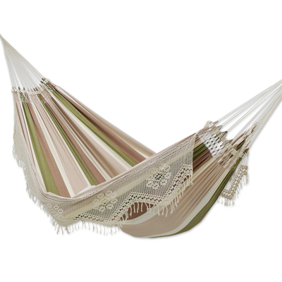 Cotton hammock, 'Isle of Palms' (double) - Striped Cotton Hammock in Earth Tones (Double)