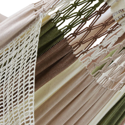 Cotton hammock, 'Isle of Palms' (double) - Striped Cotton Hammock in Earth Tones (Double)