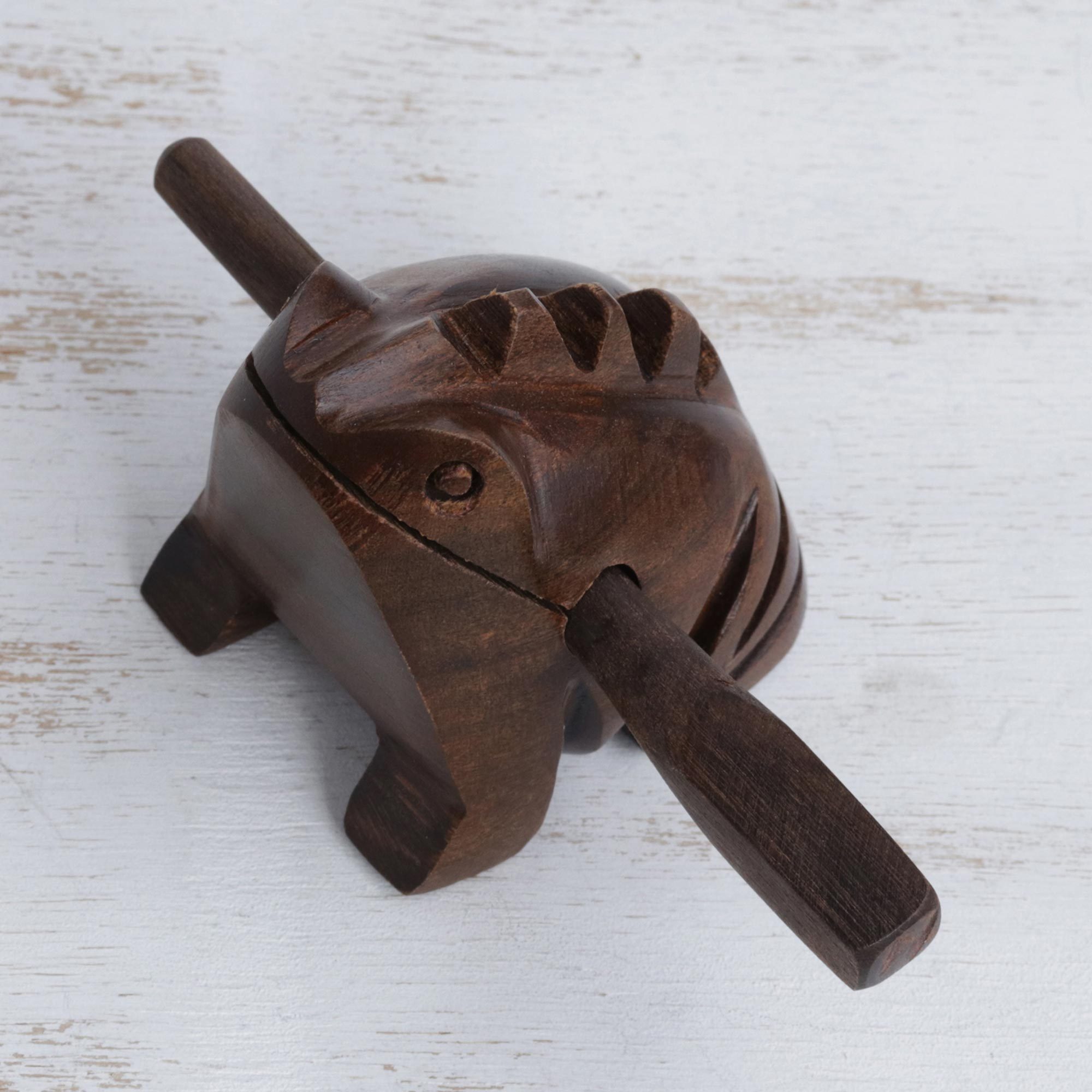 UNICEF Market Hand Carved Wood Frog Rasp Instrument Frog Music