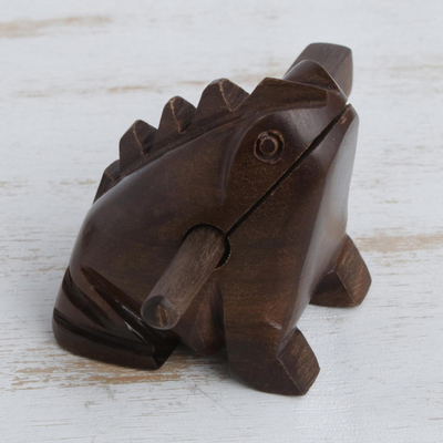 Wood rasp percussion instrument, 'Frog Music' - Hand Carved Wood Frog Rasp Instrument