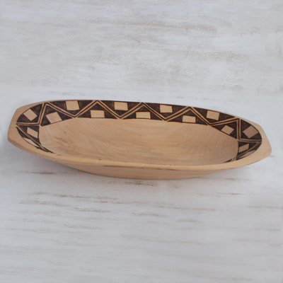 Decorative wood bowl, 'Pataxó Patterns' - Hand Crafted Bordered Decorative Wood Bowl