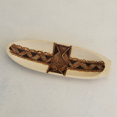 Decorative wood bowl, 'Pataxó Canoe' - Pataxó Style Decorative Wooden Bowl