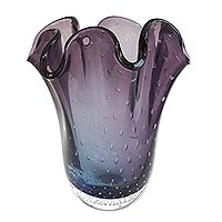Art glass vase, 'Fading Twilight' - Hand Blown Blue and Purple Art Glass Vase