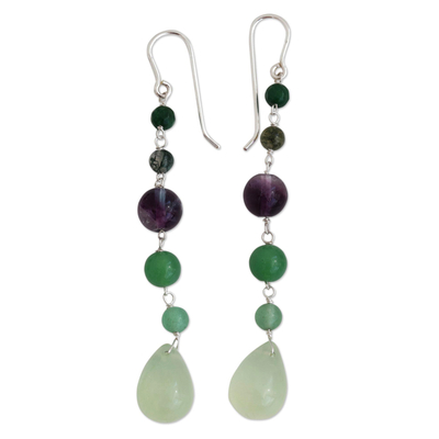 Multi-gemstone dangle earrings, 'Balance and Clarity' - Sterling Silver and Multi-Gemstone Earrings