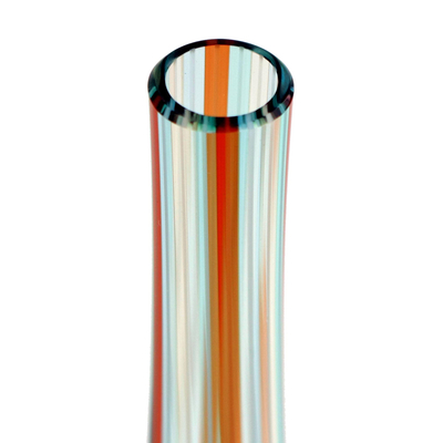 Art glass vase, 'Circus' (12 inch) - Murano-Style Art Glass Striped Vase (12 Inch)