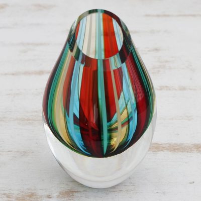 Art glass vase, 'Carnival Stripes' (6 inch) - Striped Murano-Style Art Glass Vase (6 Inch)