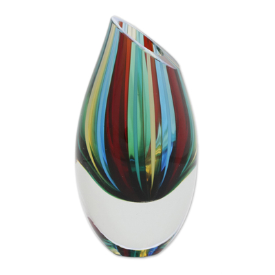 Kunstglasvase, „Carnival Stripes“ (6 Zoll) - Gestreifte Kunstglasvase im Murano-Stil (6 Zoll)