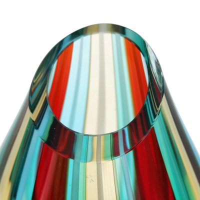 Art glass vase, 'Carnival Stripes' (6 inch) - Striped Murano-Style Art Glass Vase (6 Inch)