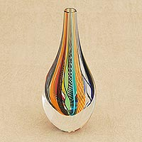 Murano Glass Vase Multi Color Confetti Hand Blown Art Glass Vase Italy 9" 