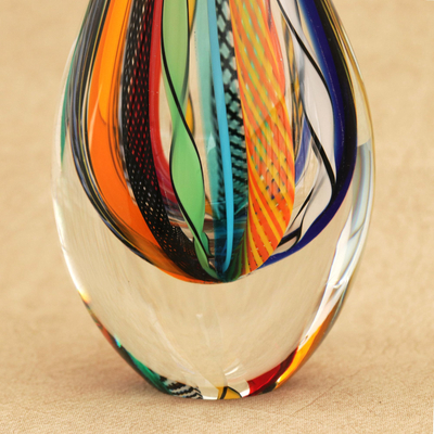 Jarrón de vidrio de arte, (9 pulgadas) - Jarrón de cristal de arte colorido estilo Murano (9 pulgadas)