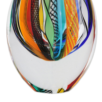 Art glass vase, 'Color Cascade' (9 inch) - Murano-Style Colorful Art Glass Vase (9 Inch)