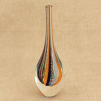 Jarrón de cristal artístico, 'Color Cascade' (11 pulgadas) - Jarrón de cristal artístico estilo Murano (11 pulgadas)