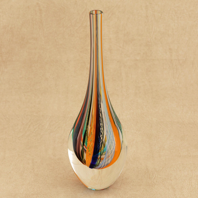 Jarrón de vidrio de arte, (11 pulgadas) - Jarrón de cristal de estilo Murano (11 pulgadas)