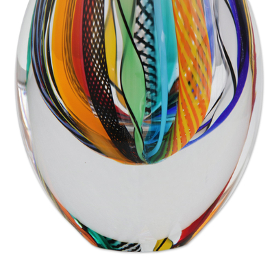 Art glass vase, 'Color Cascade' (11 inch) - Murano-Style Art Glass Vase (11 Inch)