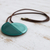 Art glass and leather pendant necklace, 'Smooth Seas' - Azure and Sea Green Glass Pendant Necklace (image 2c) thumbail