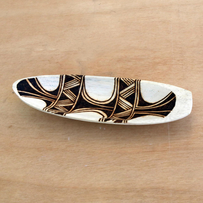 Decorative wood bowl, 'Pataxó Tradition' - Handmade Wood Burned Decorative  Bowl