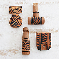 Wood bird call whistles, 'Native Melody' (set of 4) - Brazilian Pataxo Wood Birdcall Whistles (Set of 4)