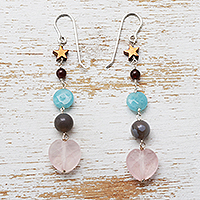 Multi-gemstone dangle earrings, 'Summer Starlight' - Brazilian 5-Gemstone Star Theme Dangle Earrings