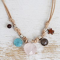 Collar con colgante de piedras preciosas múltiples, 'Summer Starlight' - Collar brasileño con tema de estrella de 5 piedras preciosas