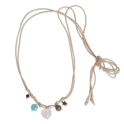 Multi-gemstone pendant necklace, 'Summer Starlight' - Brazilian 5-Gemstone Star Theme Necklace