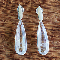 Quartz drop earrings, 'Crystal Gemstone Mystique' - Brazilian Handcrafted Crystal Quartz Drop Earrings