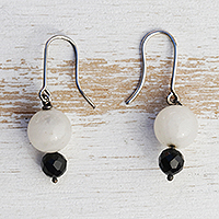Agate and onyx dangle earrings, 'Tuxedo'