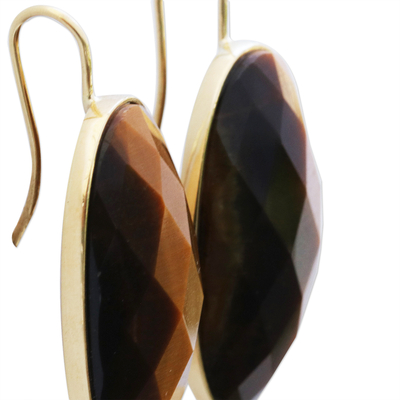 Gold and tiger's eye drop earrings, 'Golden Moments' - Tiger's Eye Drop Earrings in 18k Gold