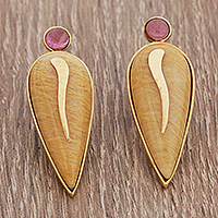 18k gold jasper and tourmaline drop earrings, 'Style Moderne' - Gold Drop Earrings with Jasper and Tourmaline