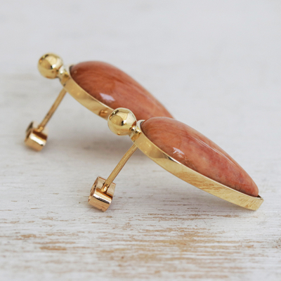 Gold and jasper drop earrings, 'Rose of Rio' - Drop Earrings with 18k Gold and Jasper
