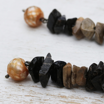 Jaspis- und Zuchtperlen-Ohrringe, 'Earth Echo' - Lange Jaspis Perlen Ohrringe baumeln