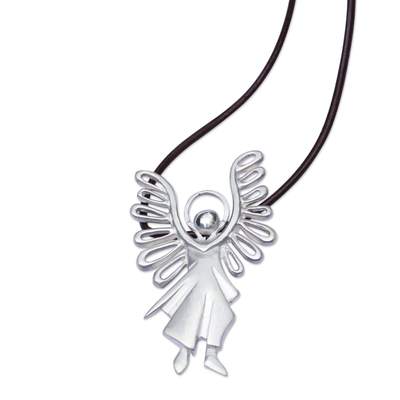 18k gold and diamond pendant, 'Michael the Archangel' - Brazil Artisan Crafted Sterling Silver Angel Necklace