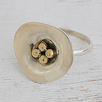 Gold and sterling silver cocktail ring, 'Bud' - Modern Sterling Silver and 18k Gold Ring