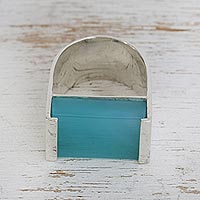 Agate cocktail ring, 'Blue Pool' - Blue Agate and Sterling Silver Modern Cocktail Ring