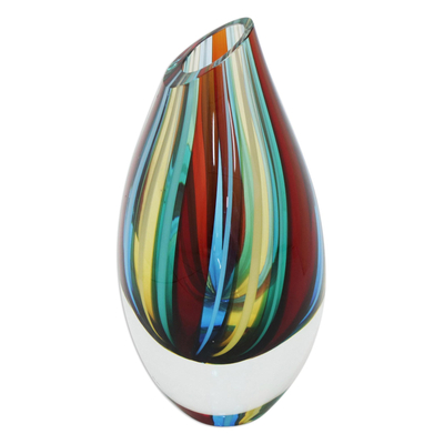 Handblown art glass vase, 'Circus Colors' - Murano Inspired Colorful Handblown Brazilian Art Glass Vase