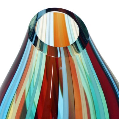 Handgeblasene Kunstglasvase - Von Murano inspirierte, farbenfrohe, mundgeblasene brasilianische Kunstglasvase