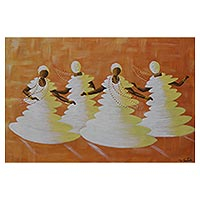 'Baianas in Evolution III: Orange' - Signed Acrylic Painting of Brazilian Dancers