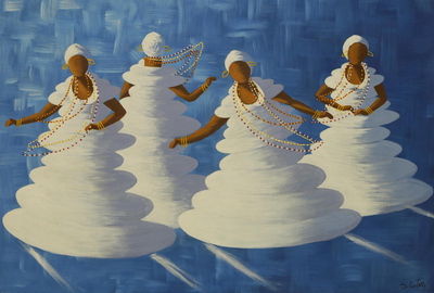 'Baianas in Evolution III: Blue' - Original Acrylic Painting of Bahia Women