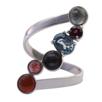 Multi-gemstone cocktail ring, 'Rainbow Fantasia' - Artisan Crafted Multi-Gemstone Cocktail Ring