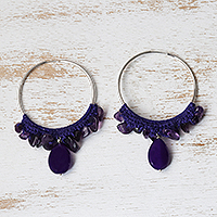 Amethyst and quartz hoop earrings, 'Violet Crochet'