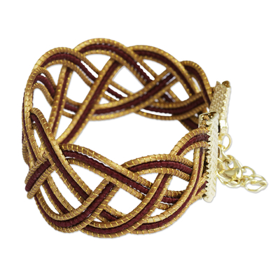 Armband aus goldenem Gras mit Goldakzenten - Goldenes Gras-Armband mit 18-karätigem Goldverschluss