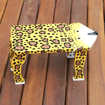 Banco decorativo de madera, 'Yellow Jaguar' - Banco decorativo único de madera Jaguar