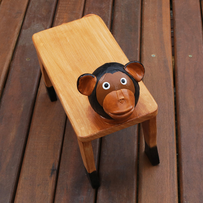 banco de madera decorativo - Acento de banco de madera decorativo mono