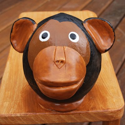 Dekorative Holzbank, 'Brown Monkey' - Affe dekorative Holzbank Akzent
