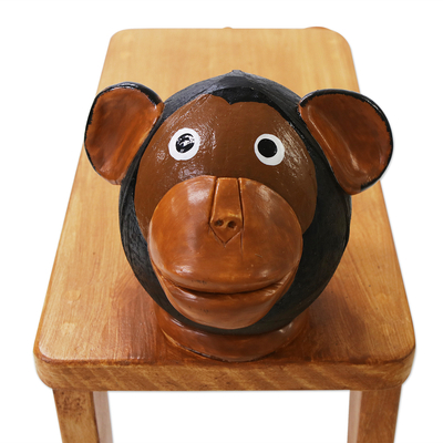 Decorative wood bench, 'Brown Monkey' - Monkey Decorative Wood Bench Accent