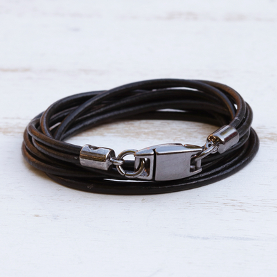Wickelarmband aus Leder - Modernes Wickelarmband aus schwarzem Lederband