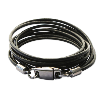 Modern Black Leather Cord Wrap Bracelet